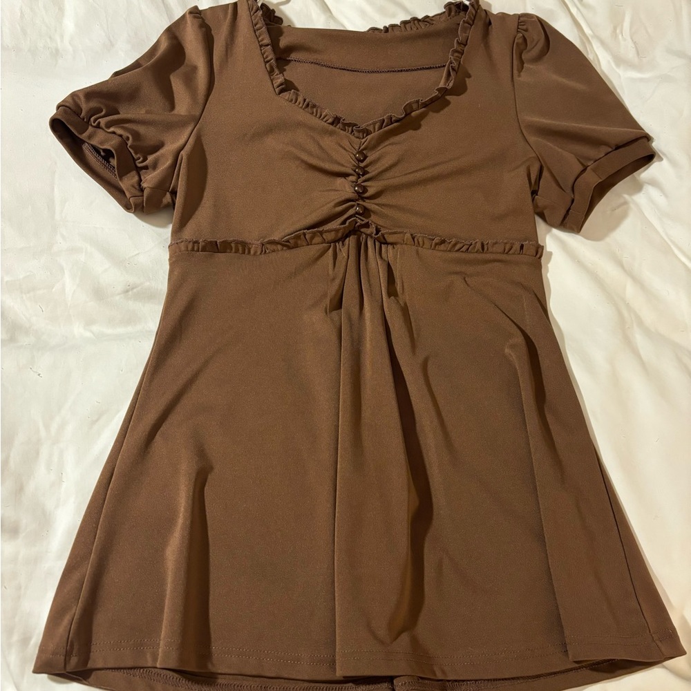 Brown Y2K Women’s Flowy Blouse